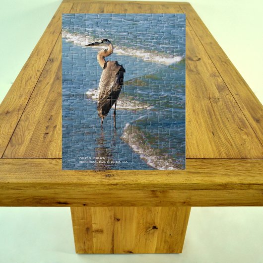 Majestic Heron Bird Beach Blue Waves Foto Puzzle Legpuzzel
