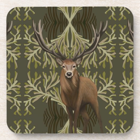 Majestic hert Abstract groen bos Bier Onderzetter (Voorkant)