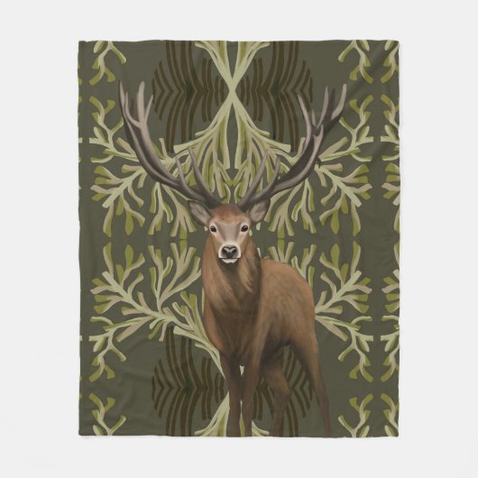 Majestic hert Abstract groen bos Fleece Deken (Voorkant)