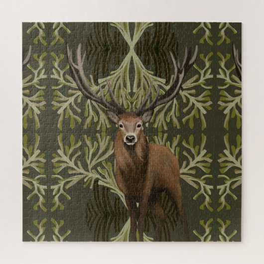 Majestic hert Abstract groen bos Legpuzzel (Verticaal)