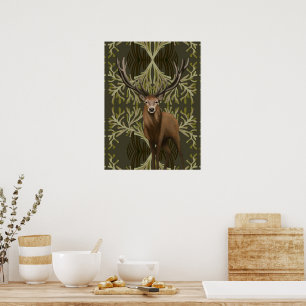 Majestic hert Abstract groen bos Poster