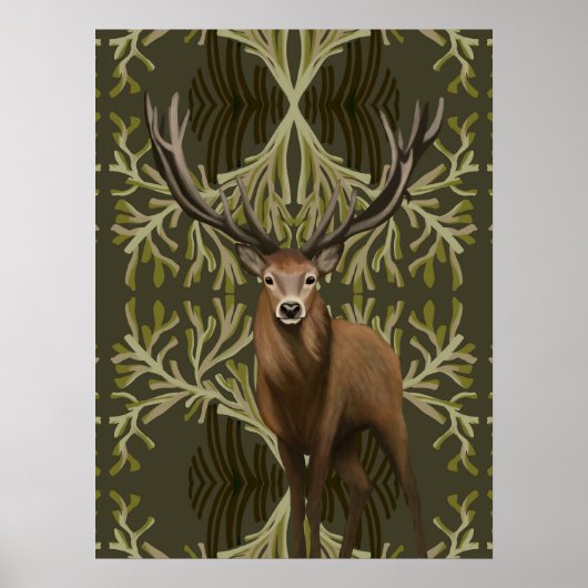 Majestic hert Abstract groen bos Poster (Voorkant)