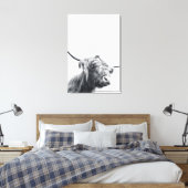 Majestic Highland koe zwart-wit Canvas Afdruk (Insitu (Slaapkamer))