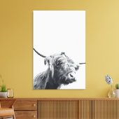Majestic Highland koe zwart-wit Canvas Afdruk (Insitu (Woonkamer))