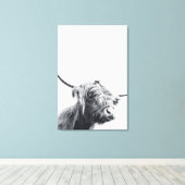 Majestic Highland koe zwart-wit Canvas Afdruk (Insitu (Houten vloer))