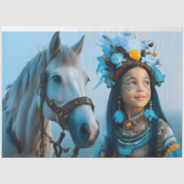 Majestic Horse And Native Girl In Blue Tissuepapier