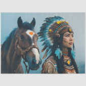 Majestic Horse And Young Native Woman Tissuepapier (Voorkant)