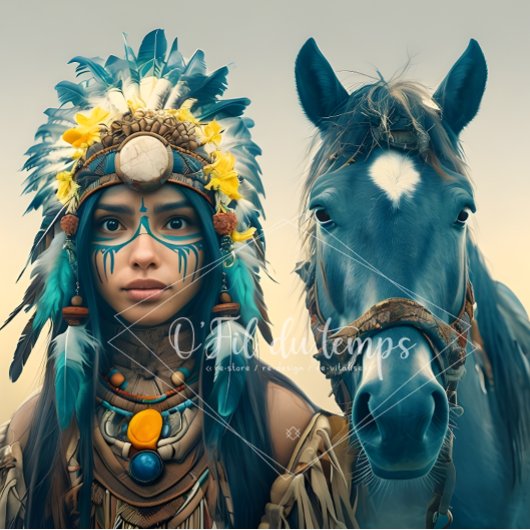 Majestic Horse And Young Native Woman Tissuepapier