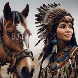 Majestic Horse And Young Native Woman Tissuepapier
