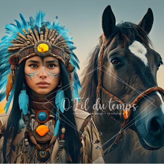 Majestic Horse And Young Native Woman Tissuepapier