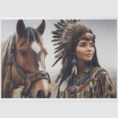 Majestic Horse And Young Native Woman Tissuepapier (Voorkant)