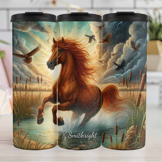 Majestic Horse Galloping Water Sunlight Thermosbeker