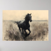 Majestic Horse Galoping in Natuur - Monochrome Poster (Voorkant)