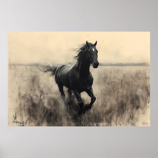 Majestic Horse Galoping in Natuur - Monochrome Poster (Voorkant)