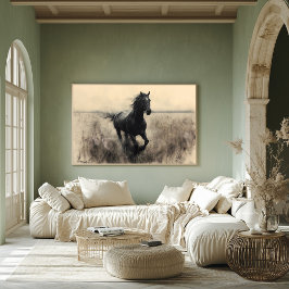 Majestic Horse Galoping in Natuur - Monochrome Poster