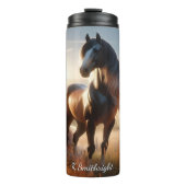 Majestic Horse Golden Field Sunset Thermosbeker (Voorkant)