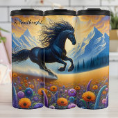 Majestic Horse Meadow Mountain Fantasy Thermosbeker