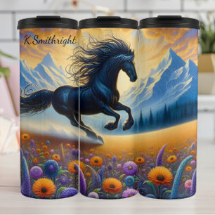 Majestic Horse Meadow Mountain Fantasy Thermosbeker