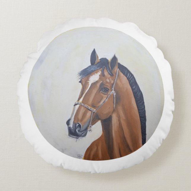 Majestic Horse Portrait T-Shirt Rond Kussen (Voorkant)