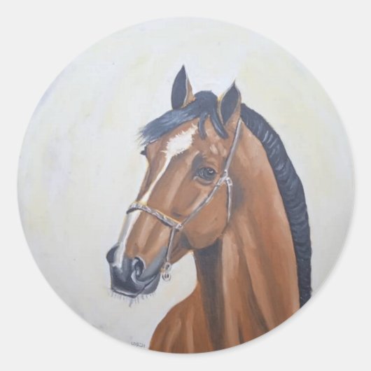 Majestic Horse Portrait T-Shirt Ronde Sticker (Voorkant)