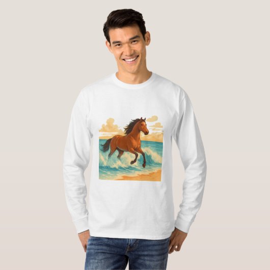 Majestic Horse Rising from the Sea Power and Free T-shirt (Voorkant volledig)
