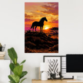 Majestic Horse Silhouette at Sunset Poster | Elega (Thuiskantoor)
