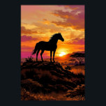 Majestic Horse Silhouette at Sunset Poster | Elega<br><div class="desc">Add refined drama to your space with this majestic horse silhouette at sunset poster, designed to combine artistic color, scenic composition, and elegant equestrian style. The glowing horizon and bold silhouette create a premium wall art look that fits beautifully in upscale rustic, western, boho, and modern interiors. This...</div>