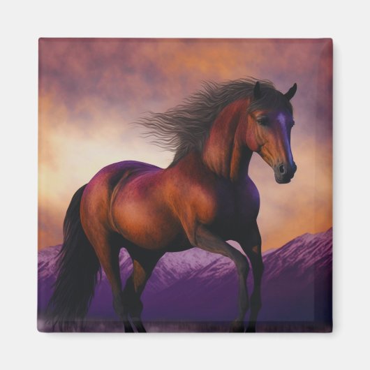 Majestic Horse Stallion Animal Mountain Sunset Magneet (Voorkant)