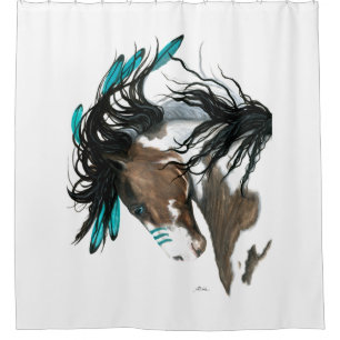 Majestic Horse Turquoise door Bihrle Douchegordijn