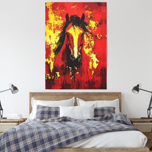 Majestic Horse – Vurige Geest in goud en rood Canvas Afdruk (Insitu (Slaapkamer))
