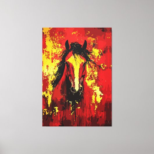 Majestic Horse – Vurige Geest in goud en rood Canvas Afdruk (Voorkant)