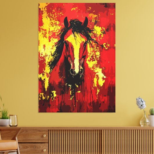 Majestic Horse – Vurige Geest in goud en rood Canvas Afdruk (Insitu (Woonkamer))
