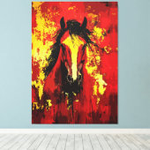 Majestic Horse – Vurige Geest in goud en rood Canvas Afdruk (Insitu (Houten vloer))