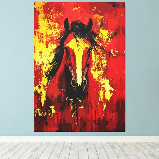 Majestic Horse – Vurige Geest in goud en rood Canvas Afdruk (Insitu (Houten vloer))
