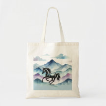 Majestic Horse & Waterverf Mountain Canvas tas