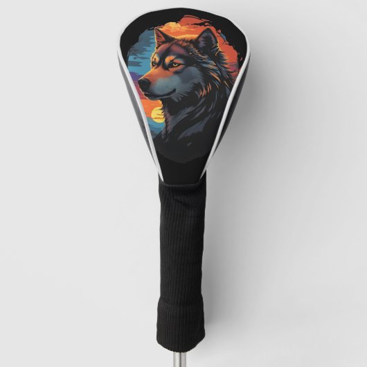 Majestic Husky Tegen Een Zonsondergang Sky Serenit Golfheadcover (Voorkant)