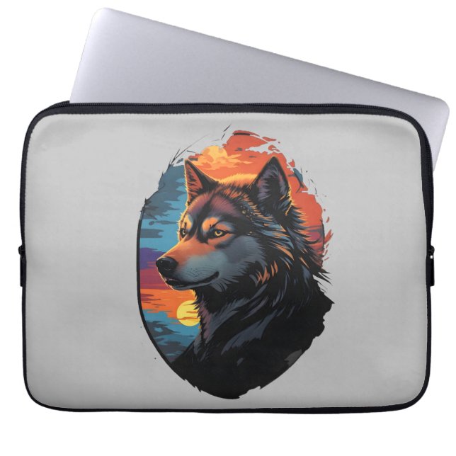 Majestic Husky Tegen Een Zonsondergang Sky Serenit Laptop Sleeve (Voorkant)