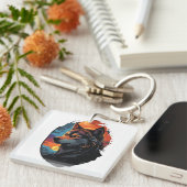 Majestic Husky Tegen Een Zonsondergang Sky Serenit Sleutelhanger (Voorkant Rechts)