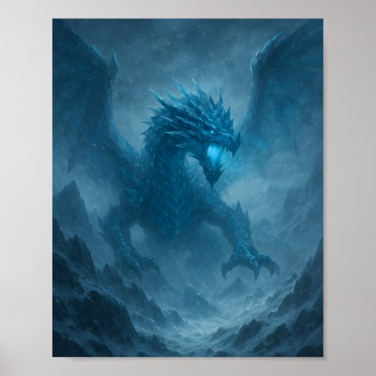 Majestic Ice Dragon in Frozen Storm Fantasy Poster (Voorkant)