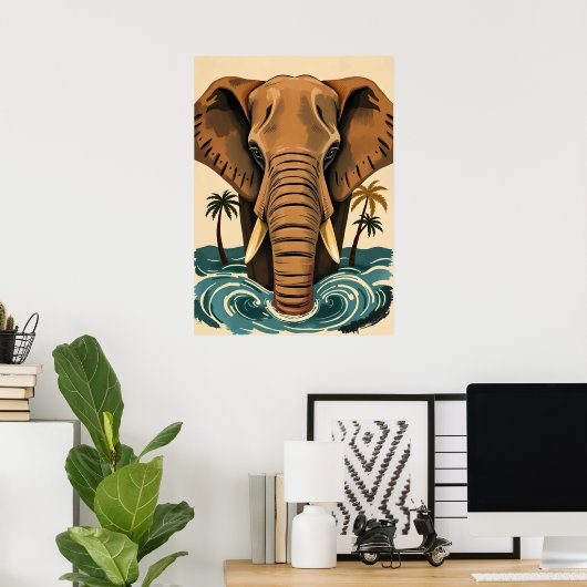 Majestic Island Elephant - Tropische Tusked Giant Poster (Thuiskantoor)