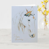 Majestic juweel verfraaid wit paard verjaardag kaart (Gele Bloem)