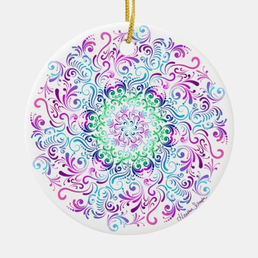 Majestic Kaleidoscope Mandala over White Keramisch Ornament (Voorkant)