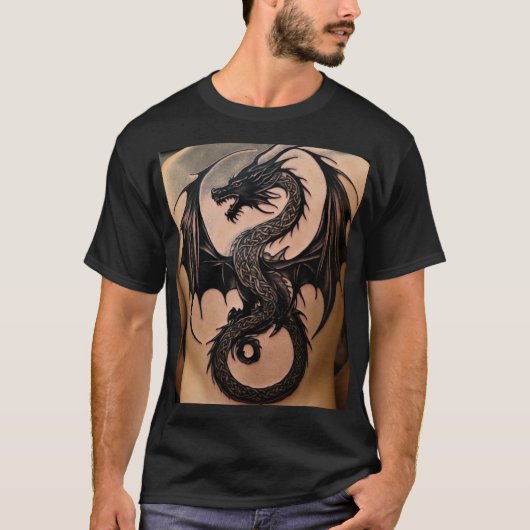 Majestic Keltische Dragon: zwart minimalistisch Ta T-shirt (Voorkant)
