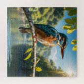 Majestic Kingfisher, Wild Bird bij River in Natuur Legpuzzel (Horizontaal)