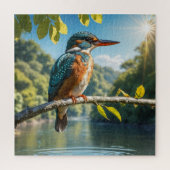 Majestic Kingfisher, Wild Bird bij River in Natuur Legpuzzel (Verticaal)