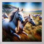 Majestic kudde: galopperende paarden in het veld poster (Voorkant)