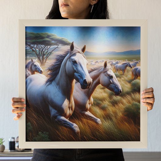 Majestic kudde: galopperende paarden in het veld poster