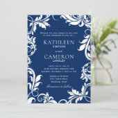 Majestic Leaves Uitnodiging Sjabloon | marineblauw (Staand voorkant)