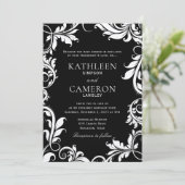 Majestic Leaves Uitnodiging Sjabloon | Zwart en Ec (Staand voorkant)