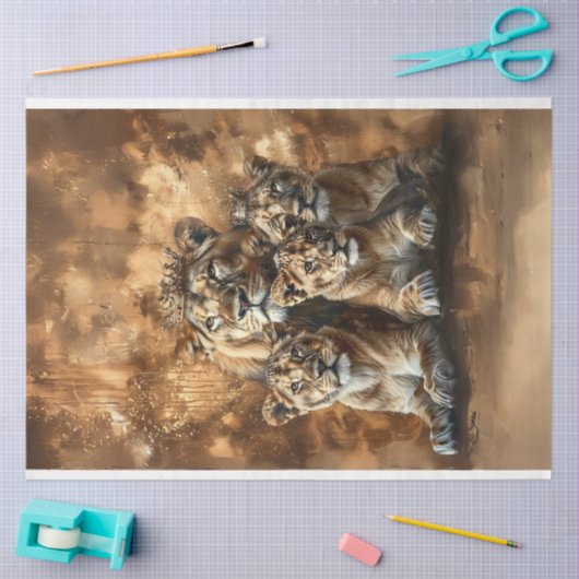 Majestic Leeuw & Cubs Decoupage Tissue Paper Tissuepapier (Craft)